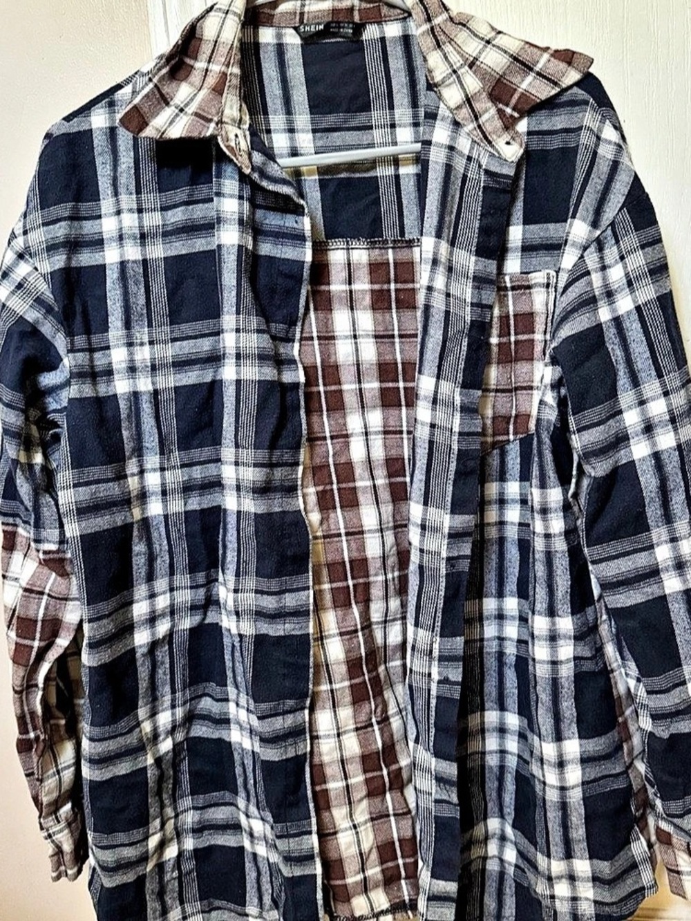 SHEIN Plaid Button Down Shirt in Blue & Brown